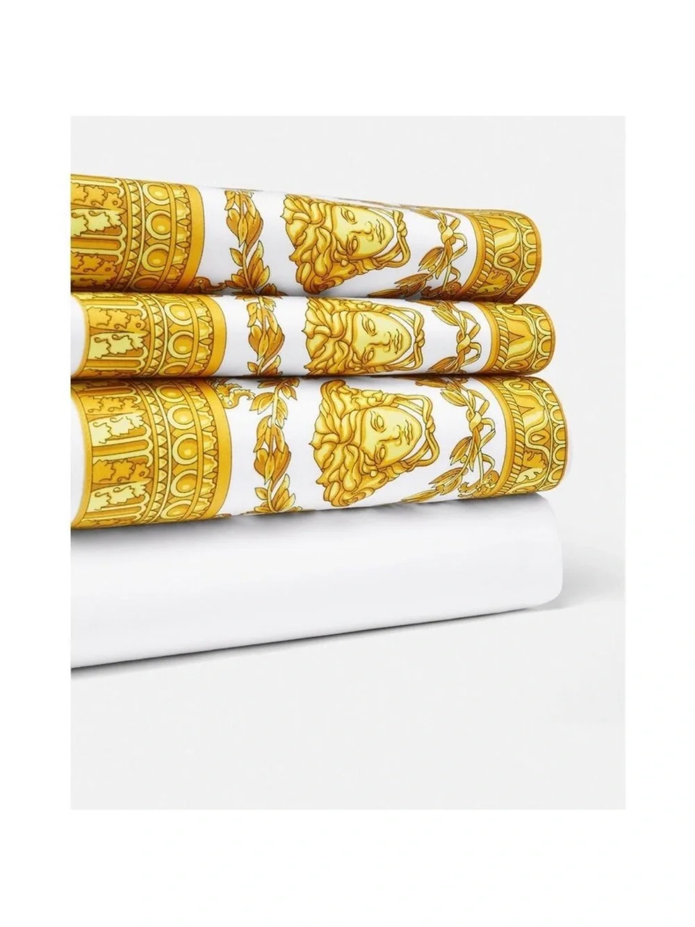 Authentic Versace Baroque Flat Sheet King Cotton Italy White Gold 280 TC